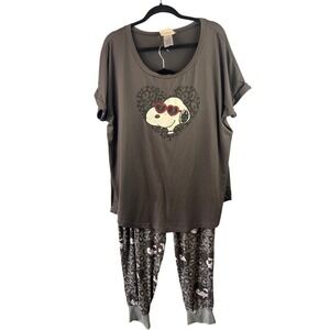Munki Munki Peanuts Snoopy Animal Print Pajama Set Size 2X Loungewear